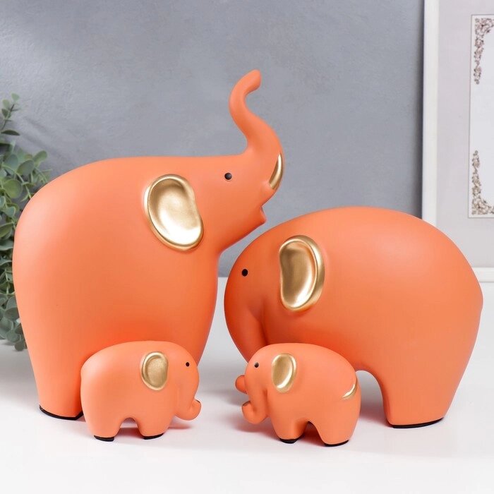 Сувенир керамика "Четыре слона" оранж набор 4 шт 7,5х9,5 17х21 27х22,5 см от компании Интернет - магазин Flap - фото 1