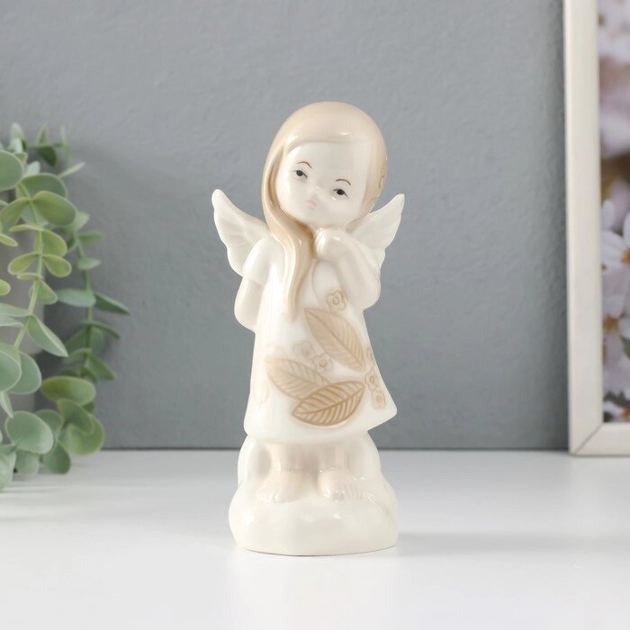 Сувенир керамика "Девочка-ангел в платье с листиками на облаке думает" 6,8х5,4х14,5 см от компании Интернет - магазин Flap - фото 1