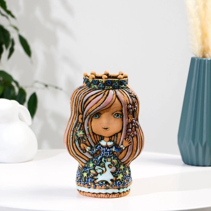 Сувенир  керамика  "Девочка-фея" с единорогом тёмная (Ваза), h=22 см V=1л от компании Интернет - магазин Flap - фото 1