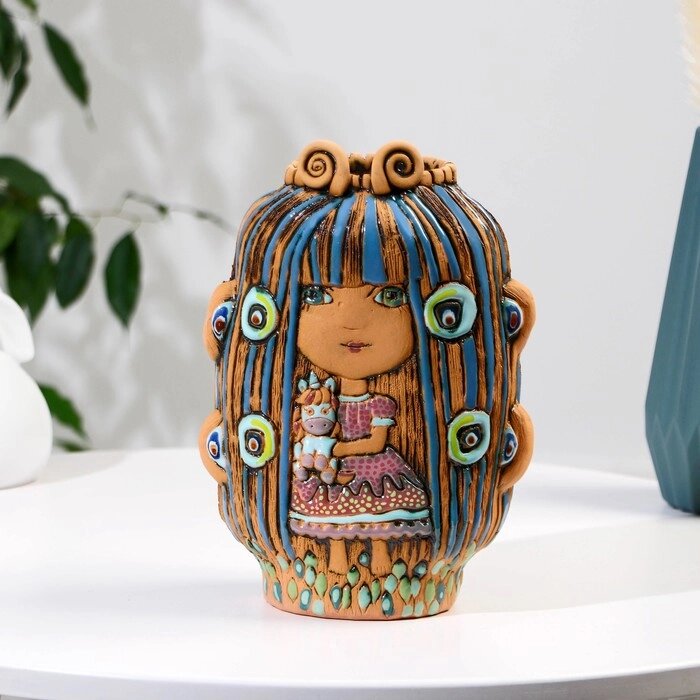 Сувенир  керамика  "Девочка из сказки с единорогом"(Ваза), тёмная h=24,5см V=1.5л от компании Интернет - магазин Flap - фото 1