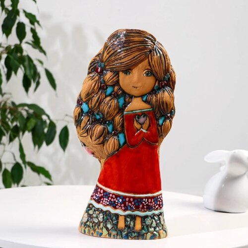 Сувенир керамика "Девочка с сердцем" красное платье (Ваза), h=36см V=2л