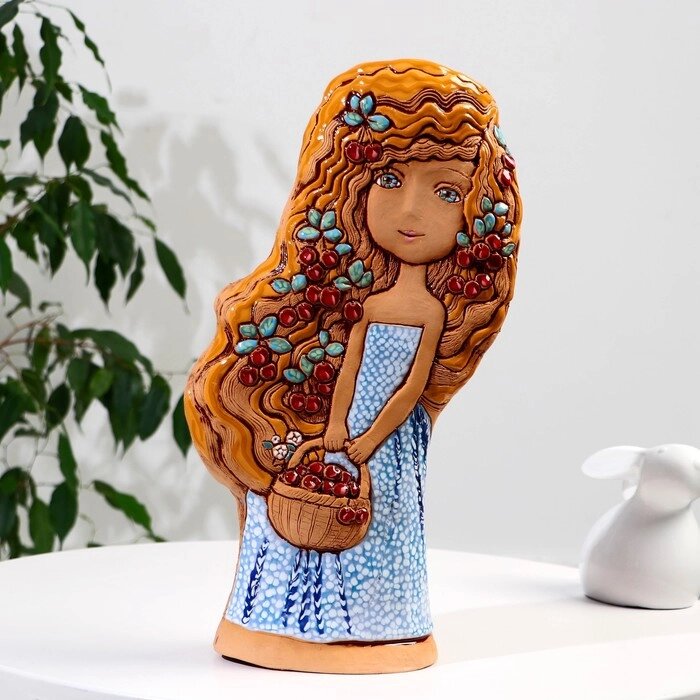Сувенир  керамика  "Девушка с корзиной", платье в горошек (Ваза), светлая h=40,5см V=2.5л от компании Интернет - магазин Flap - фото 1