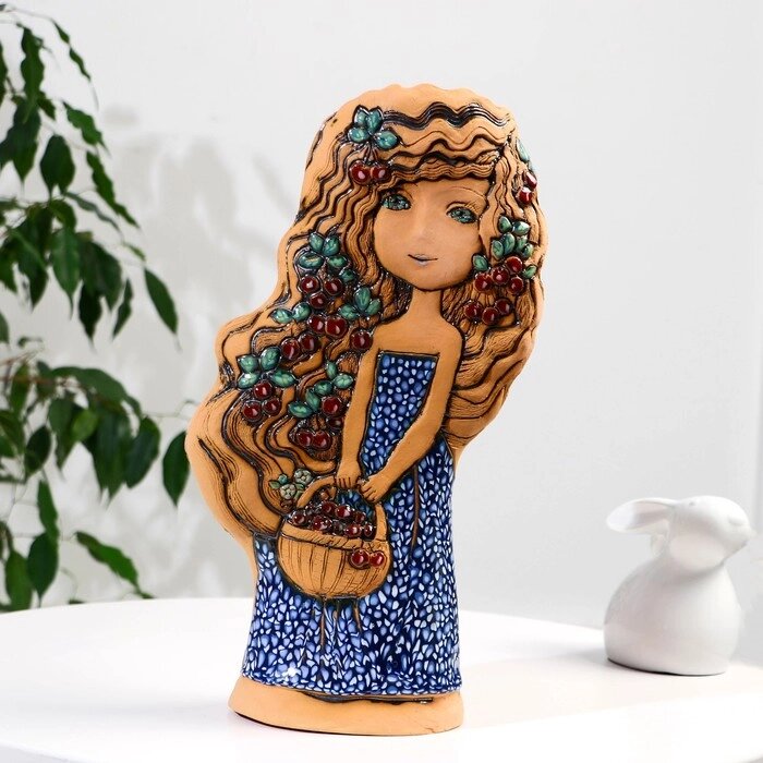 Сувенир  керамика  "Девушка с корзиной", платье в горошек (Ваза), тёмная h=40,5см V=2.5л от компании Интернет - магазин Flap - фото 1