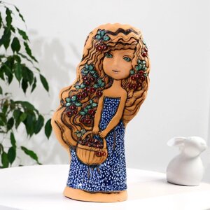 Сувенир керамика "Девушка с корзиной", платье в горошек (Ваза), тёмная h=40,5см V=2.5л