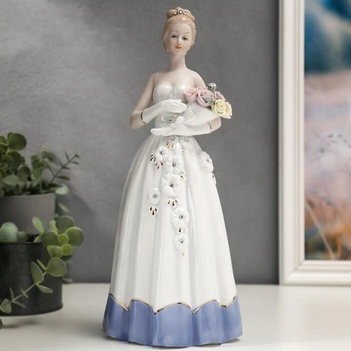 Сувенир керамика "Девушка в бальном платье с букетом роз" стразы 30,5х13,5х10,7 см от компании Интернет - магазин Flap - фото 1