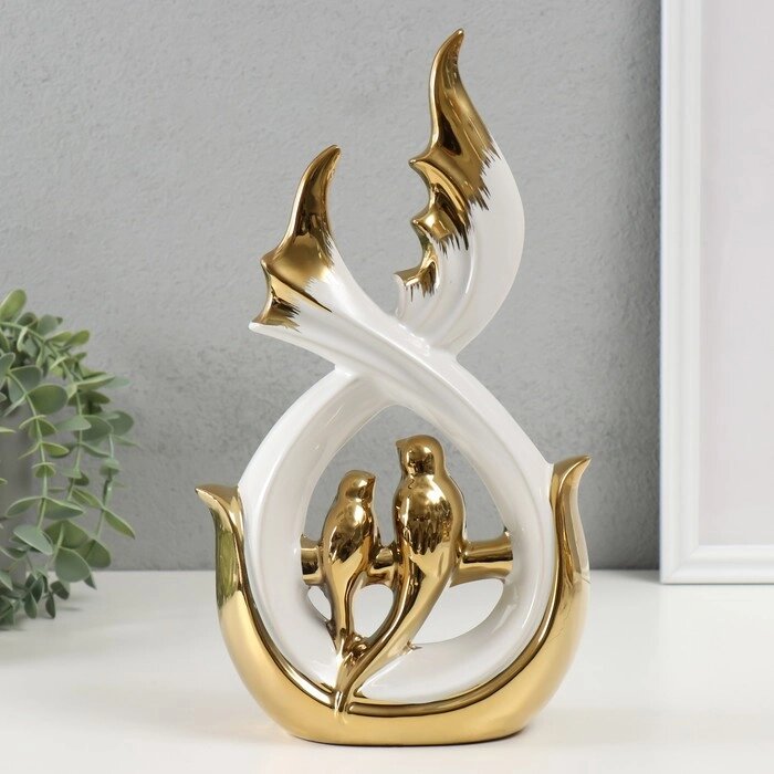 Сувенир керамика "Две птички на ветке" белый с золотом 7х15,5х29,5 см от компании Интернет - магазин Flap - фото 1