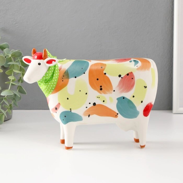 Сувенир керамика "Корова с косынкой" разноцветные пятна 21,8х8х15,8 см от компании Интернет - магазин Flap - фото 1