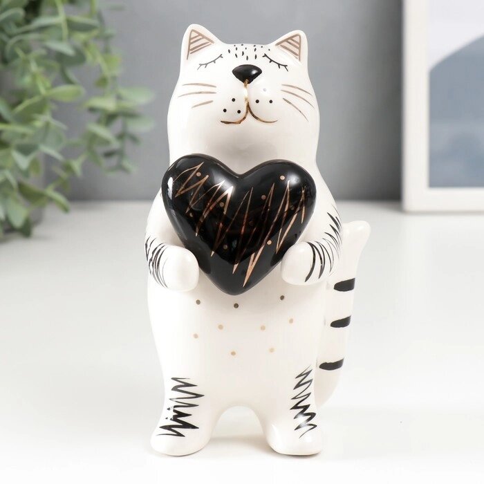 Сувенир керамика "Котик с сердечком" бело-чёрный с золотом 15х8,2х7,8 см   6436041 от компании Интернет - магазин Flap - фото 1