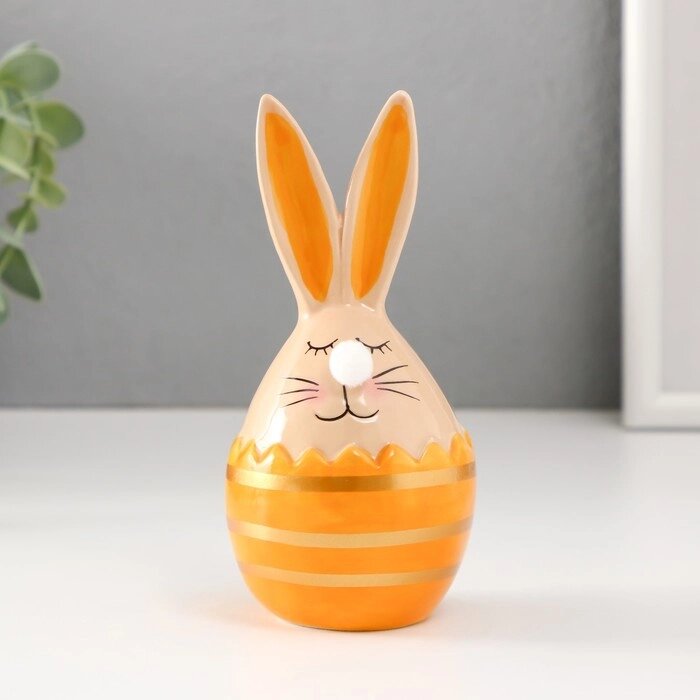Сувенир керамика "Кролик в яйце с полосками" бежево-жёлтый 6,6х6,5х14,3 см от компании Интернет - магазин Flap - фото 1