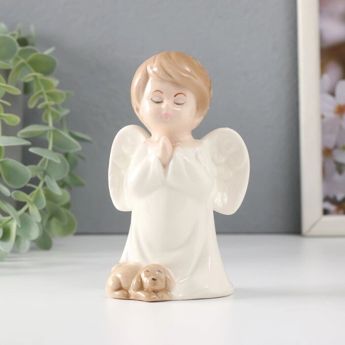 Сувенир керамика "Малыш-ангел со спящим щенком молится" 7,5х5,7х12 см от компании Интернет - магазин Flap - фото 1