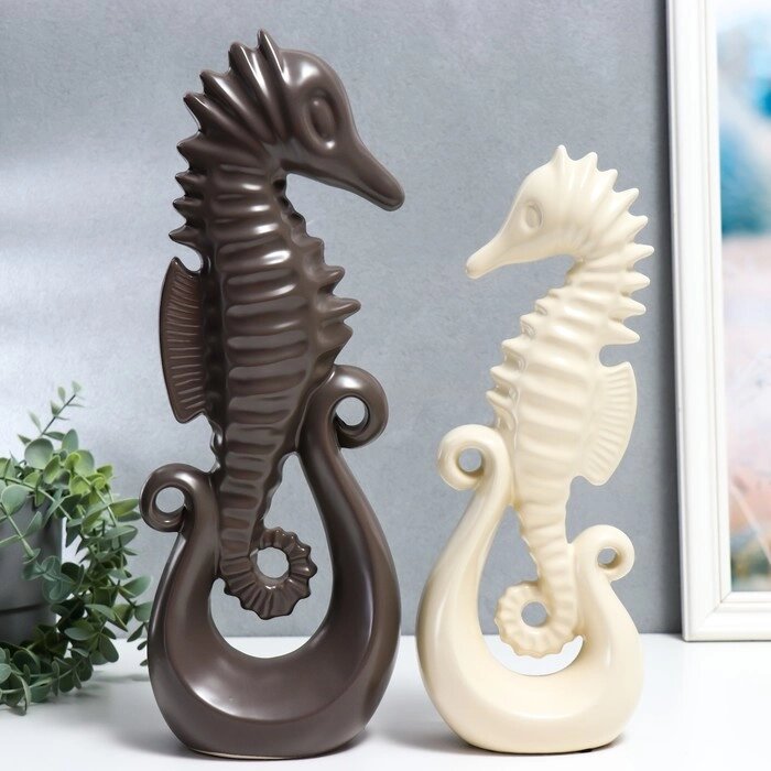 Сувенир керамика "Морские коньки" матовый шоколад и сливки набор 2 шт 38,5х8,5х13,5 см от компании Интернет - магазин Flap - фото 1