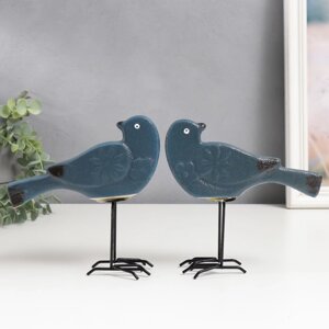 Сувенир керамика "Птицы" синий матовый набор 2 шт 16,5х6х17 см