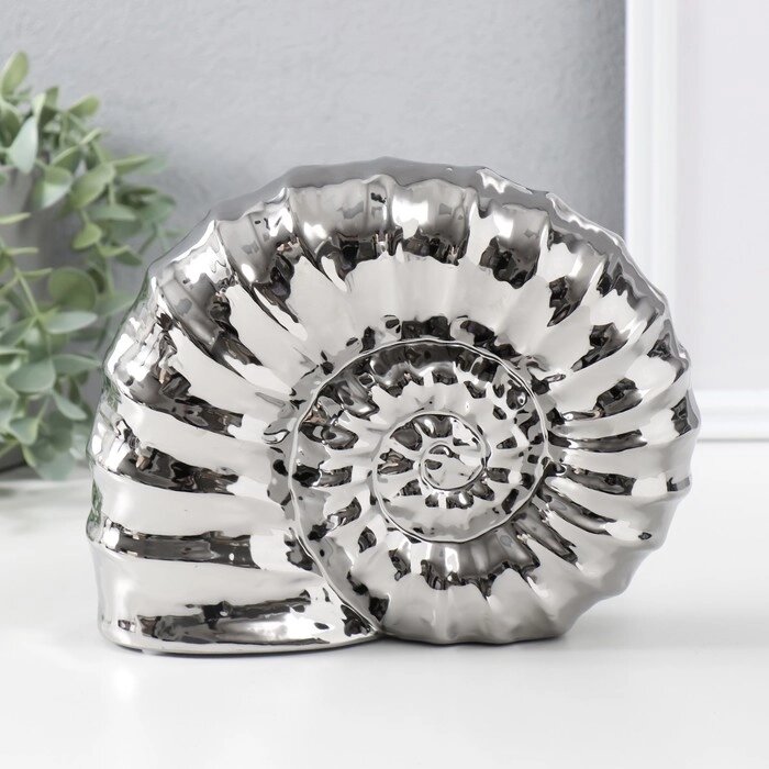 Сувенир керамика "Ракушка спираль" серебро 20,5х6х16 см от компании Интернет - магазин Flap - фото 1