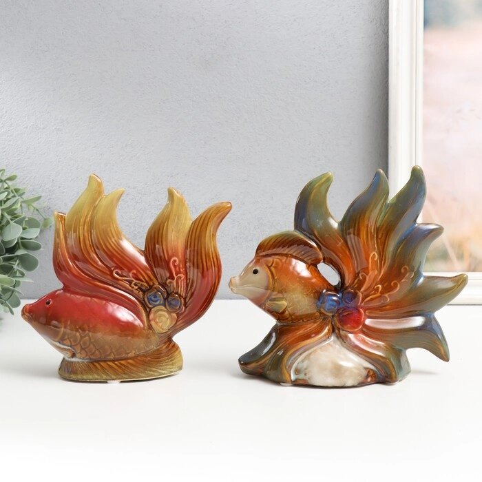 Сувенир керамика "Рыбки с цветами" набор 2 шт 16х15х5,5, 16х18,5х7,5 см от компании Интернет - магазин Flap - фото 1
