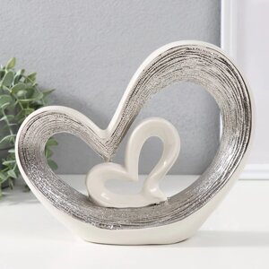 Сувенир керамика "Сердечко в сердечке" серебристо-белый 18х21х6 см