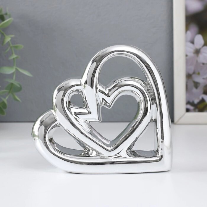 Сувенир керамика "Сплетённые сердца" серебро 12,3х3,5х11,8 см от компании Интернет - магазин Flap - фото 1