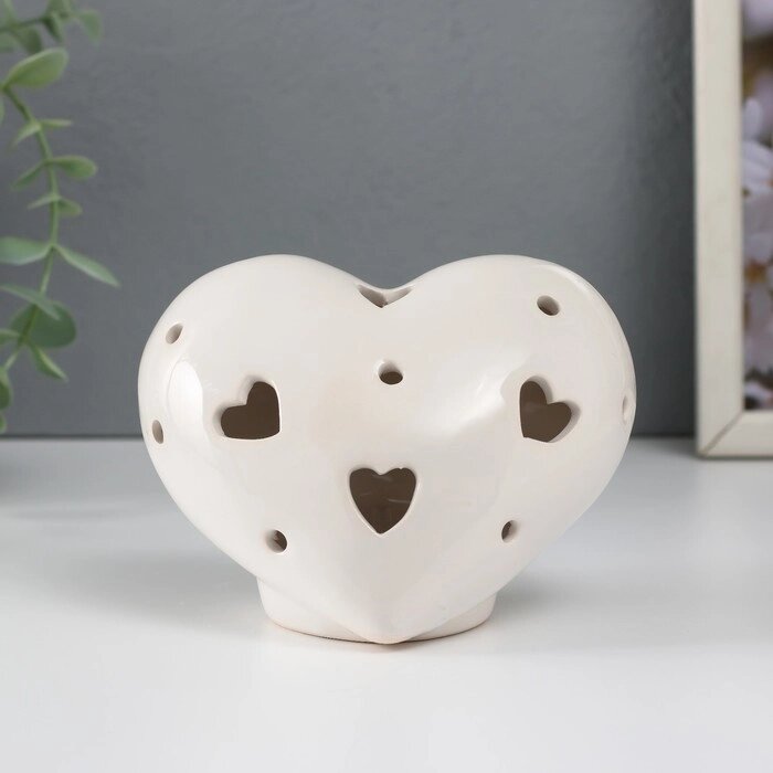Сувенир керамика свет "Сердце" белый 12,3х9х8,6 см от компании Интернет - магазин Flap - фото 1
