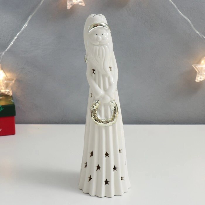Сувенир керамика световой "Дедушка Мороз с веночком" золото 26х7,5х7,5 см от компании Интернет - магазин Flap - фото 1