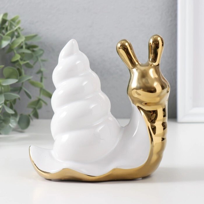 Сувенир керамика "Улитка" золото с белым 13,5х6,5х13,5 см от компании Интернет - магазин Flap - фото 1