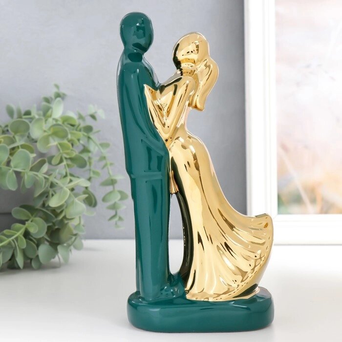 Сувенир керамика "Влюблённые" тёмно-зелёный с золотом 22х10х6,5 см от компании Интернет - магазин Flap - фото 1