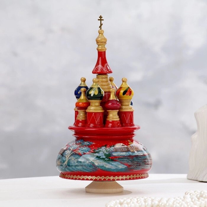 Сувенир музыкальный "Храм", зима, красный фон, ручная роспись от компании Интернет - магазин Flap - фото 1