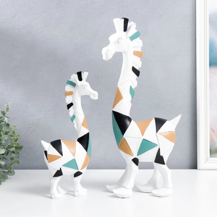 Сувенир полистоун 3D "Белые кони. Цветная геометрия" набор 2 шт 29х6х14 41,5х9х19 см от компании Интернет - магазин Flap - фото 1