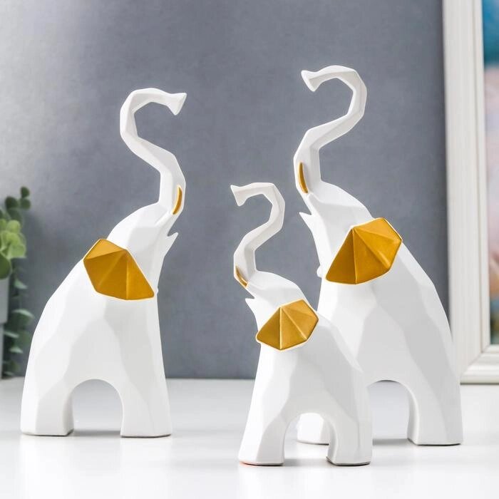 Сувенир полистоун 3D "Белые слоны" набор 3 шт 13,5х4,5х7,5 см 20х5,5х9,5 см 21х5,5х10 см от компании Интернет - магазин Flap - фото 1
