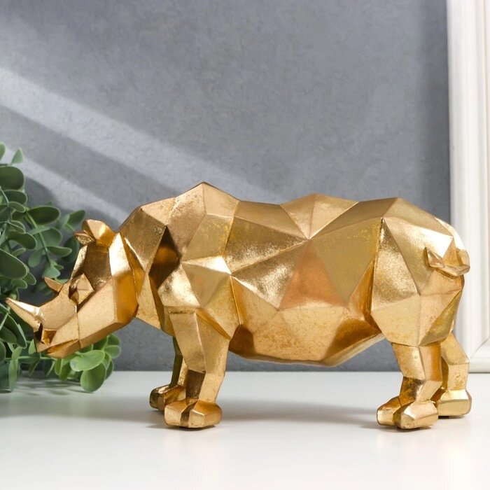 Сувенир полистоун 3D "Золотой носорог" 12х8х25,1 см от компании Интернет - магазин Flap - фото 1