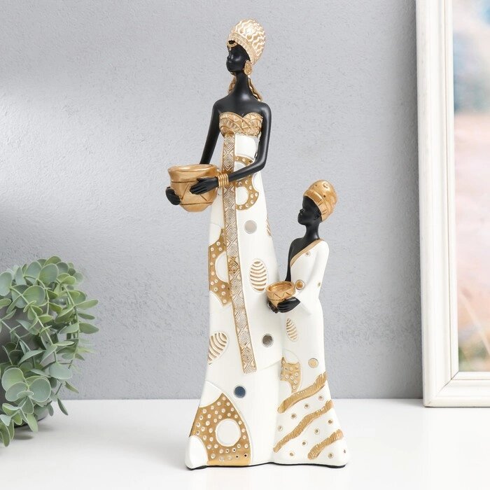Сувенир полистоун "Африка - Мать и дочь, с глиняной посудой" бело-золотой 15х8,5х36,5 см от компании Интернет - магазин Flap - фото 1