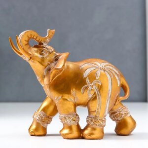 Сувенир полистоун "Африканский слон с пальмами" состаренное золото 14х7х16,5 см