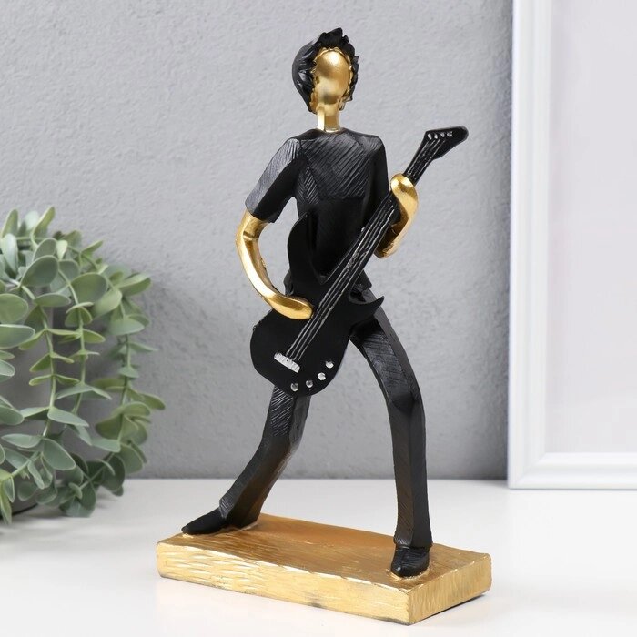 Сувенир полистоун "Бас-гитарист" чёрный с золотом 15,5х7,5х25,5 см от компании Интернет - магазин Flap - фото 1