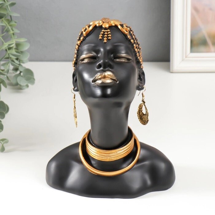 Сувенир полистоун бюст "Девушка из африканского племени" чёрный с золотом 23х10х18,5 см от компании Интернет - магазин Flap - фото 1