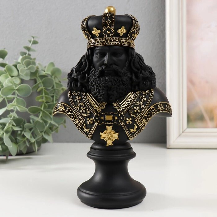 Сувенир полистоун "Бюст. Король" чёрный с золотом 9х14х22,5 см от компании Интернет - магазин Flap - фото 1