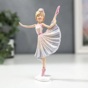Сувенир полистоун "Девочка-балерина в бело-голубом платье и розовых пуантах" 13х3х8 см (комплект из 6 шт.)