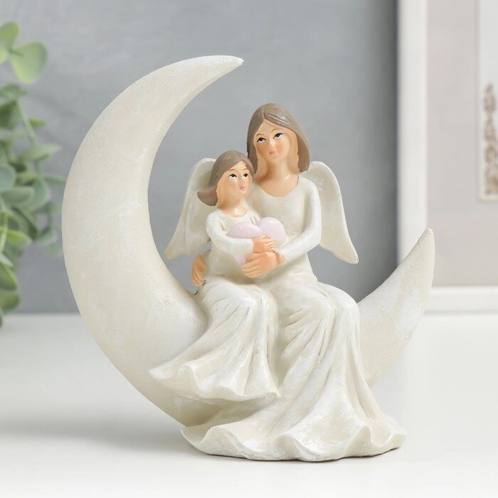 Сувенир полистоун "Девушка-ангел на месяце с девочкой, с сердцем" 12,5х6х12,5 см от компании Интернет - магазин Flap - фото 1