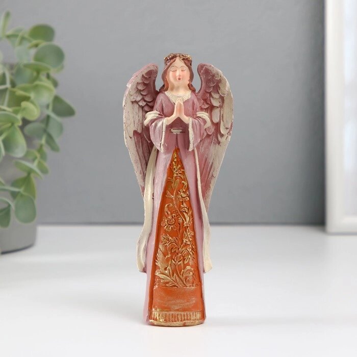 Сувенир полистоун "Девушка-ангел с золотым венком" темно-красный 2,7х6,5х14,7 см от компании Интернет - магазин Flap - фото 1