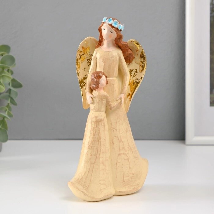 Сувенир полистоун "Девушка-ангел в голубом венке с ребенком" 6х12х20,5 см от компании Интернет - магазин Flap - фото 1