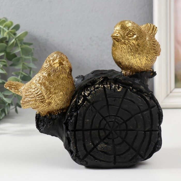 Сувенир полистоун "Две золотые птички на бревнышке" 18х9х17 см от компании Интернет - магазин Flap - фото 1