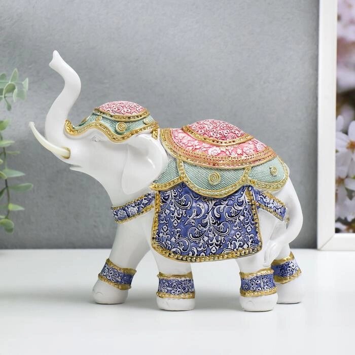 Сувенир полистоун "Индийский слон в цветной попоне с узорами" 19,5х19,5х7,8 см от компании Интернет - магазин Flap - фото 1
