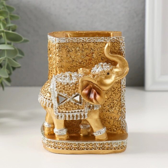 Сувенир полистоун карандашница "Слон у золотой книги" 10,5х8,3х7 см от компании Интернет - магазин Flap - фото 1