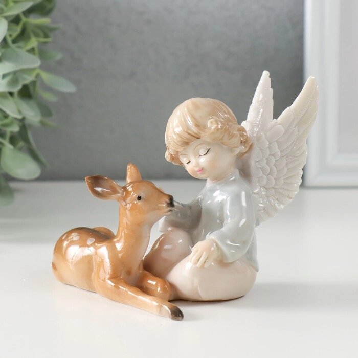 Сувенир полистоун "Кучерявый ангел с оленёнком" лак 9,5х9,5х10,5 см (комплект из 2 шт.) от компании Интернет - магазин Flap - фото 1