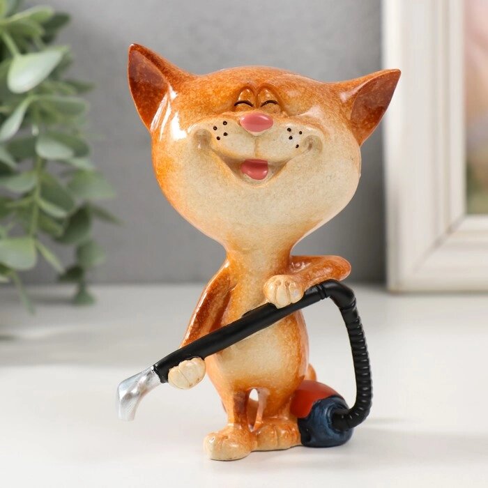 Сувенир полистоун лак "Котик с пылесосом" 9х5,7х12,3 см (комплект из 2 шт.) от компании Интернет - магазин Flap - фото 1