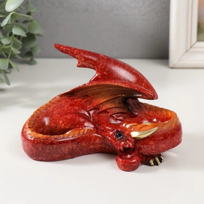Сувенир полистоун лак "Красный дракон свернулся колачиком" 15х10,5х10 см от компании Интернет - магазин Flap - фото 1