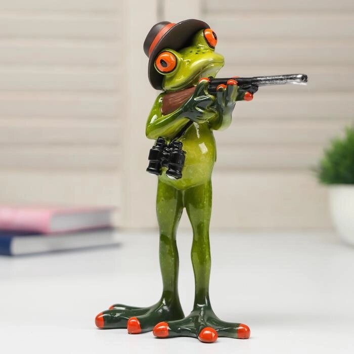 Сувенир полистоун лак "Лягушонок с ружьём" 17,5х5,3х13 см от компании Интернет - магазин Flap - фото 1