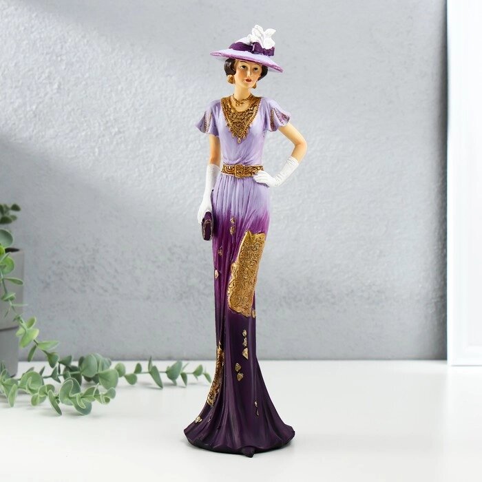 Сувенир полистоун "Леди в сиренево-фиолетовом платье, в шляпке, с клатчем" 9,5х9х32 см от компании Интернет - магазин Flap - фото 1