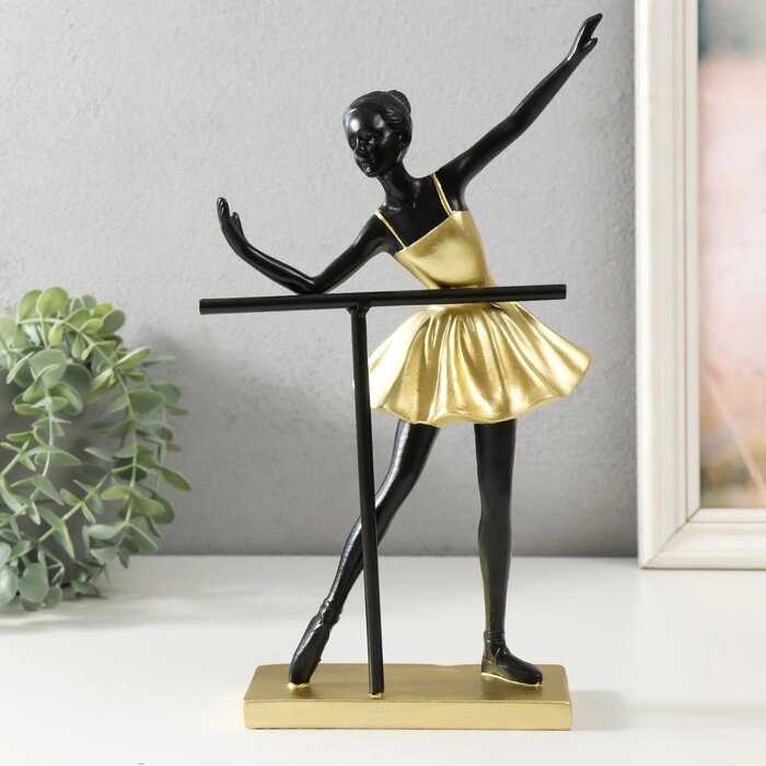 Сувенир полистоун "Маленькая балерина у станка" золото с чёрным 16х8х28 см от компании Интернет - магазин Flap - фото 1