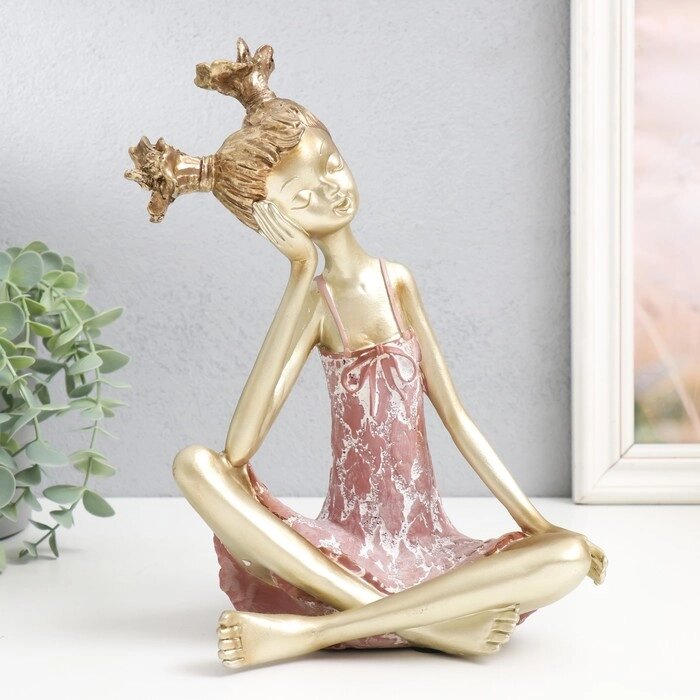 Сувенир полистоун "Малышка с двумя хвостиками" золото с розовым 21х13,5х26 см от компании Интернет - магазин Flap - фото 1