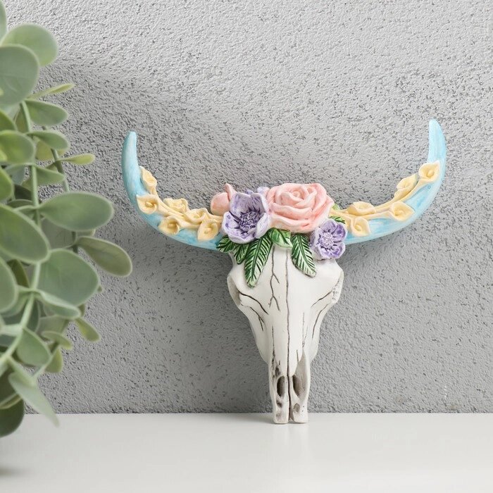 Сувенир полистоун настенный декор "Череп быка с цветами" 2,4х11х12 см от компании Интернет - магазин Flap - фото 1