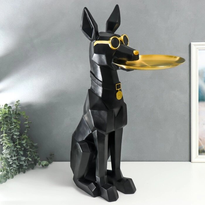 Сувенир полистоун подставка 3D "Чёрный пёс в очках" d=26 см 77х26х20 см от компании Интернет - магазин Flap - фото 1