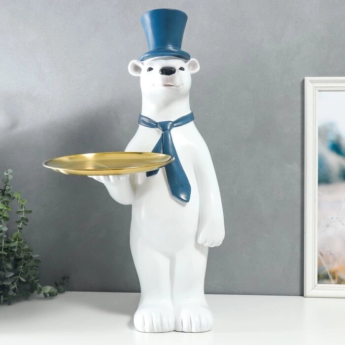 Сувенир полистоун подставка "Белый медведь в цилиндре и галстуке" d=26 см 70х37х40 см от компании Интернет - магазин Flap - фото 1